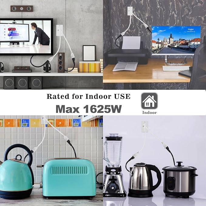 SPARKING 1 Foot Short Extension Cord - 12in White AC Mini Indoor 3 Prong Extension Cord,Single Outlet Saver Electrical 16AWG 125V 13Amp Small Short Grounded Appliance Power Extension Cord [5 Pack]