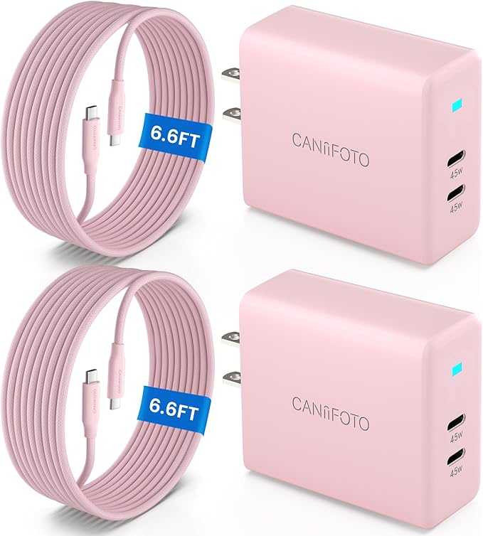 2Port 45W Super Fast Charger Type C, 2Pack 45W USB-C Charger Fast Charging for Samsung Galaxy S24 Ultra/S24+/S24/S23 Ultra/S23+/S22/S20/Note10+ with 2X 10ft Type C Cord (Pink)