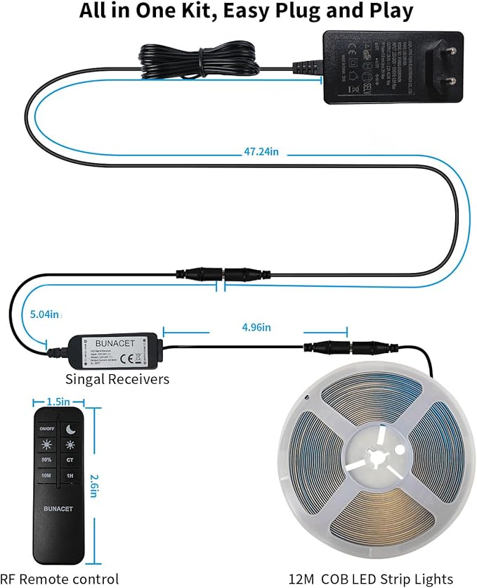 COB LED Strip Lights 5760LEDs, 40FT 3000K Dimmable Warm White Bright LED Lights for Bedroom Counter Under Cabinet Kitchen