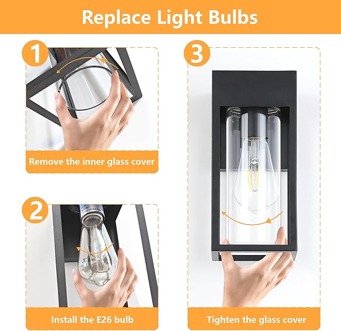 2-Pack Outdoor Wall Light Fixture, Exterior Porch Light with E26 Sockets &Glass Shades, Modern Wall Sconce for House Patio Garage Door