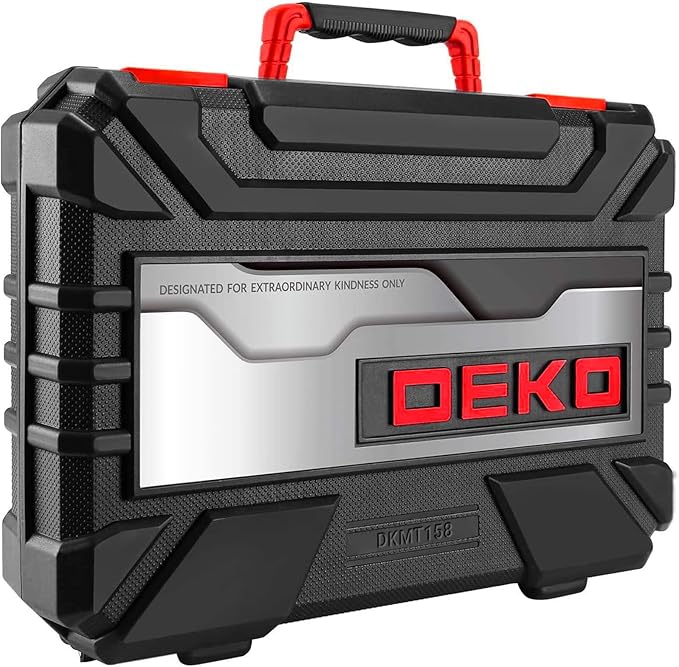DEKOPRO Tool Set:158 Piece Home Tool Kit, Household Basic Repair Tool Set Comes with Plastic Storage Case-Red