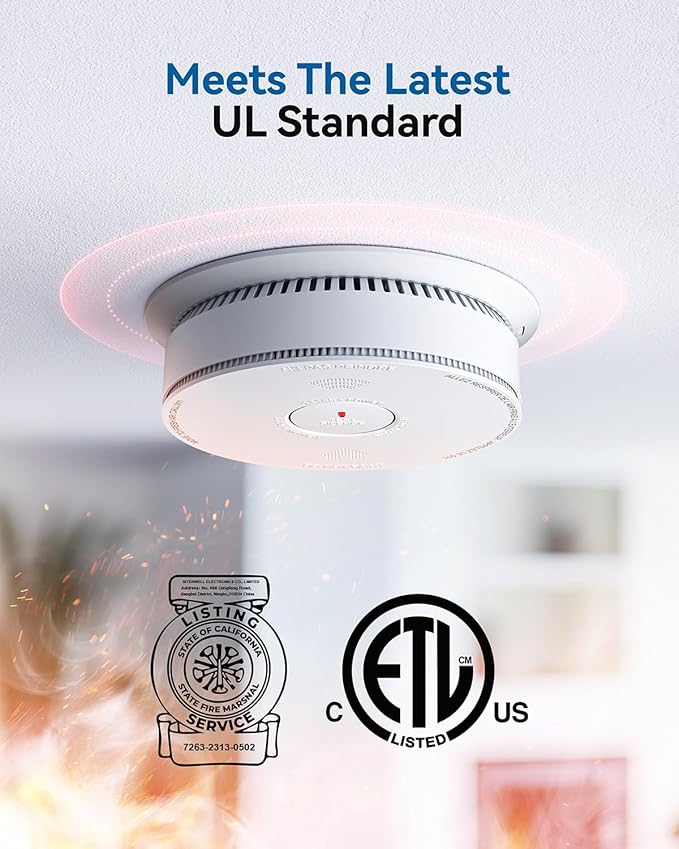 SITERWELL Hardwired Smoke Detector Carbon Monoxide Detector 10 Year Battery, Meets UL217-9th Standards, Interconnected Smoke and Carbon Monoxide Detector Combo with Bilingual Voice Alerts, 1 Pack