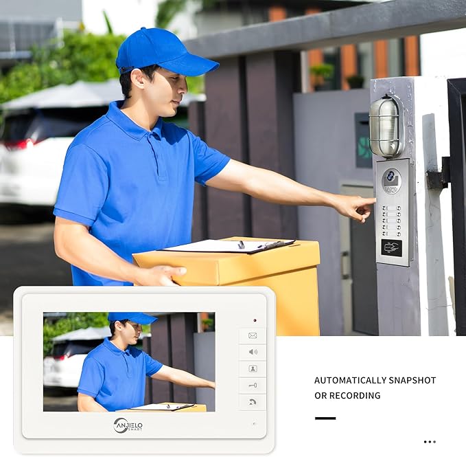 Wired Video Apartment Intercom System,6 Units 7 inch Monitor Video Door Phone Kit,Indoor Outdoor Video Doorbell, ID Card Unlock, 2 Way Audio, 6-Screen for Home Apartment (1 Doorbell+10 Monitor)