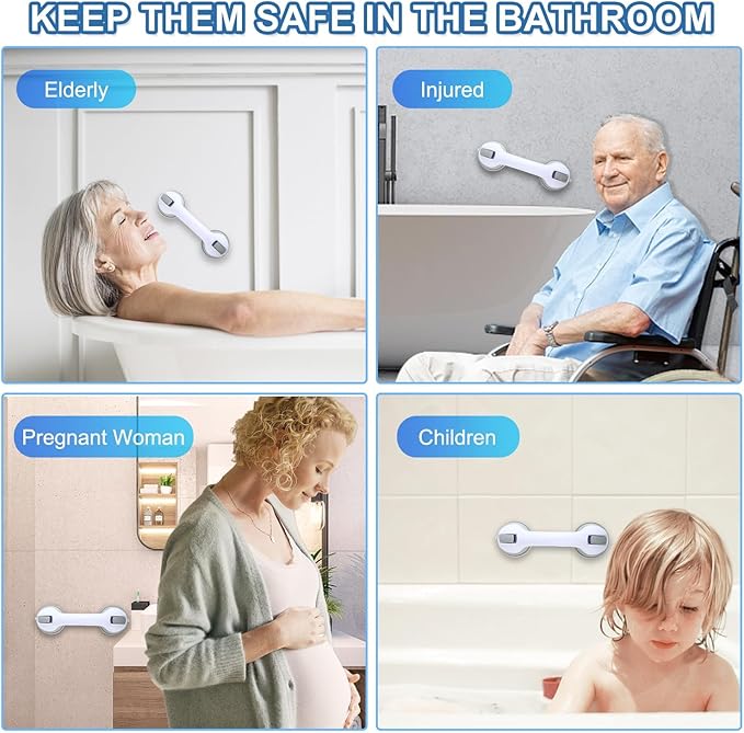 Grab Bars for Bathtubs and Showers, 2 Pack Shower Handle 12 Inch Strong Suction Shower Bar, Safety Bars for Shower Chair, Bathroom Grab Bar for Senior (Gray White)