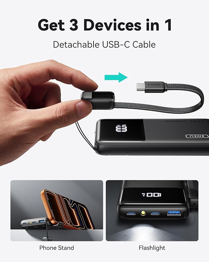 INIU Portable Charger, Slimmest 10000mAh 45W PD Fast Charging Power Bank, USB C in&Out Mini Battery Pack, Travel Essential Phone Powerbank for iPhone 17 16 15 Air Samsung S25 S24 Google Pixel iPad etc
