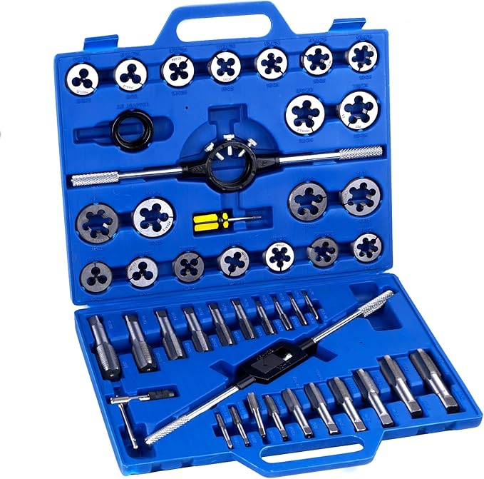 45 PCS Metric Tap and Die Set Tool Kit for Creating Repairing Tapping Tools Coarse and Fine Internal Threads and External Threads with Storage Case