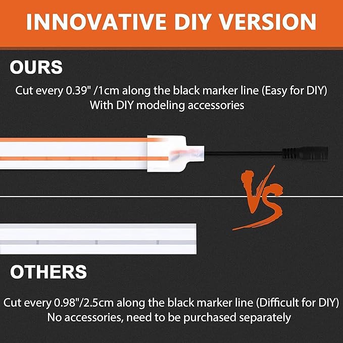 Lamomo LED Neon Lights, 16.4ft Orange Halloween Decorations 0.39In/Cut Neon Light Strip, 12V Flexible Waterproof LED Strip,Silicone Neon Rope Light for Indoor Outdoor Decor（Power Adapter not Included