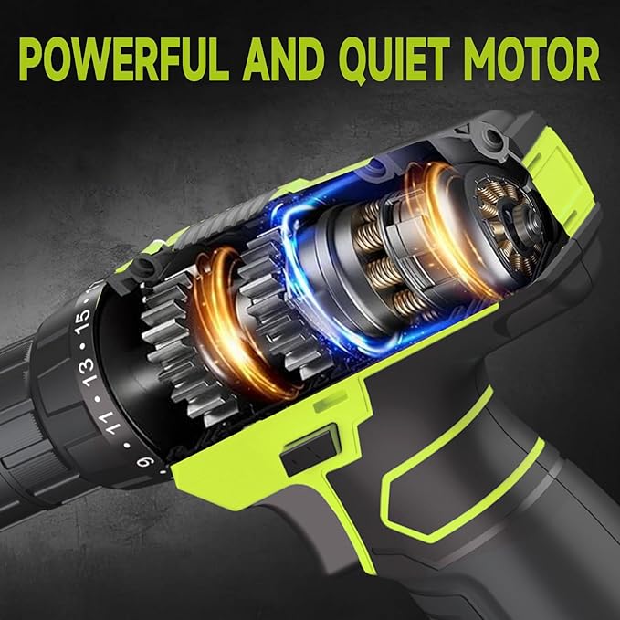 PULITUO 12V Green Cordless Drill Set - Power Drill Kit with Battery and Charger, 3/8-Inch Keyless Chuck, Built-in LED, 21+1 Torque Setting