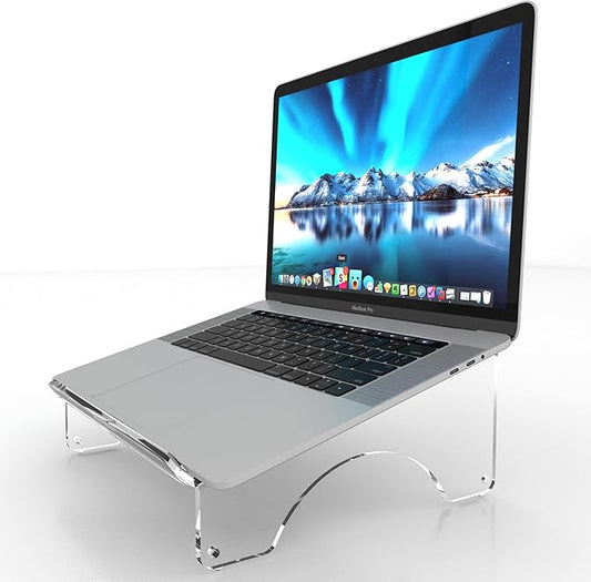 6MM Thick Clear Acrylic Laptop Holder, Portable & Ergonomic Laptop Stand for Desk, Riser Compatible 10 to 17 inches, Made in USA