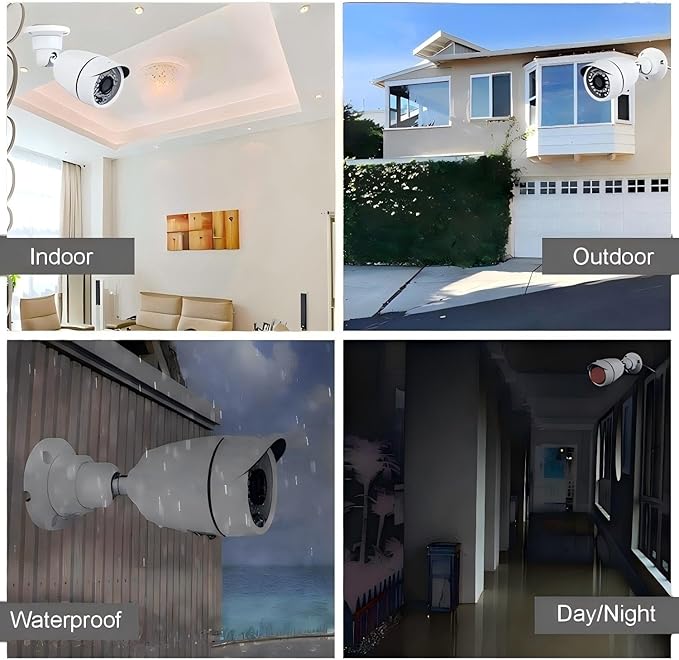 Eversecu 4Ch Home Security Camera System, 1080P DVR & 4pcs HD Weatherproof Cameras, Night Vision, Motion Alert, Remote Access, Power adapters & Premade Cables Included, No Hard Driver