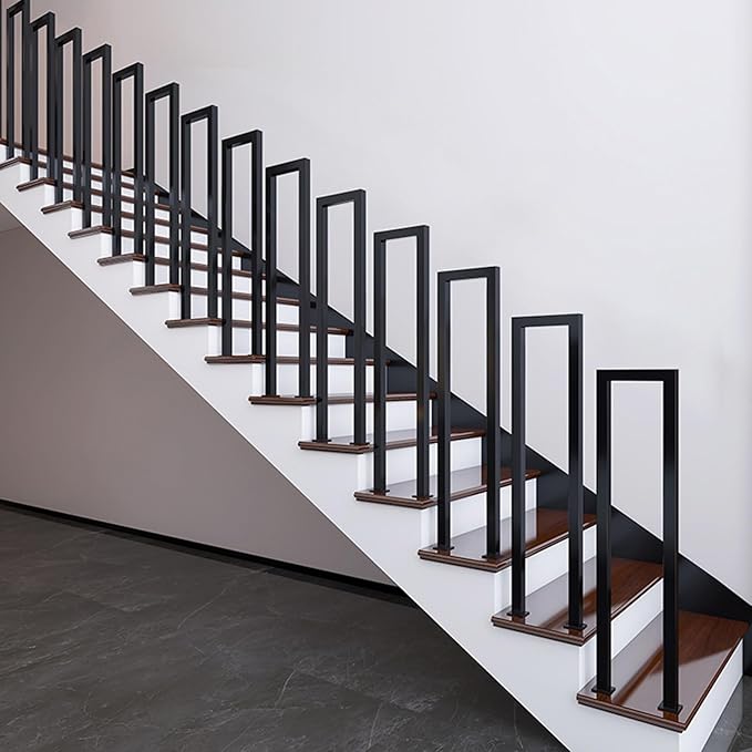 3.3FT Black Sturdy Non-Slip U-Shaped Safety Guardrail, Equipped with Decorative Cover, Retro Industrial Iron Handrail, Stylish & Safe Grab Bars, for Indoor and Outdoor Steps