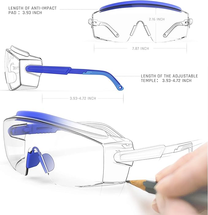 Anti Fog Safety Glasses Safety Goggles Over Glasses Protective Glasses with Anti Scratch Lenses Adjustable