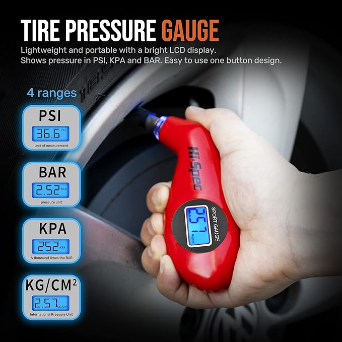 Hi-Spec 65pc Compact Auto Garage Tool Kit Set with Digital Tire Pressure Gauge. Essential Car Vehicle Repair Tools in a Toolbox Case of Screwdrivers, Sockets, Wrench and Magnetic Pickup