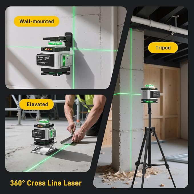 Laser Level, MrToNo 4 x 360°Self Leveling Laser Level, 16 Lines 4D Laser Measuring Tool Green Lazer Leve, for Construction, Ceiling, Tiling, Framing, Home Renovation, Picture Hanging (Silver)