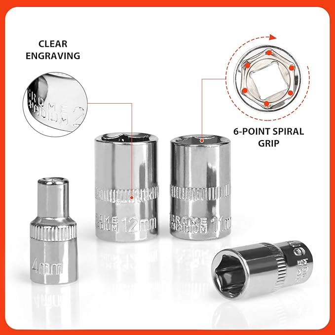 Egofine 28pcs 1/4 Inch Ratchet Socket Wrench Set, Drive Socket Set with 12 Sockets and 14 Bits, with Extension Bars