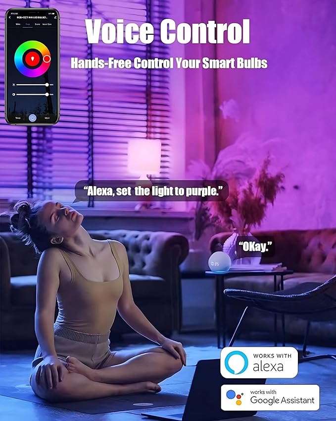 Smart LED Light Bulb, RGB+CCT, WiFi & Bluetooth Control, 16M Colors, Compatible with Alexa & Google Home, Color Changing, Music Sync, 15W, 850 Lumens