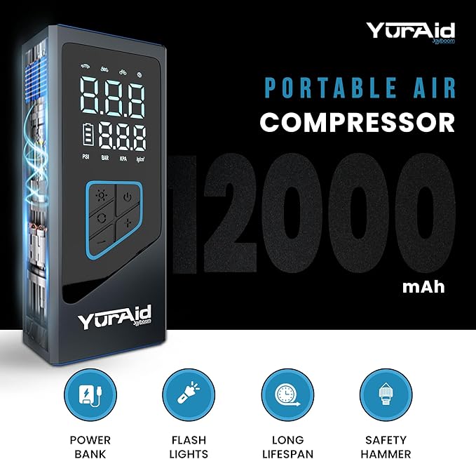 Premium Portable Tire Inflator for car 150PSI Wheel & Tire Air Compressors & Inflators Tires For Vehicles With Battery, Fast Electric & Digital Tire Pressure Pump Gauge For Car, Bike, Motorcycle