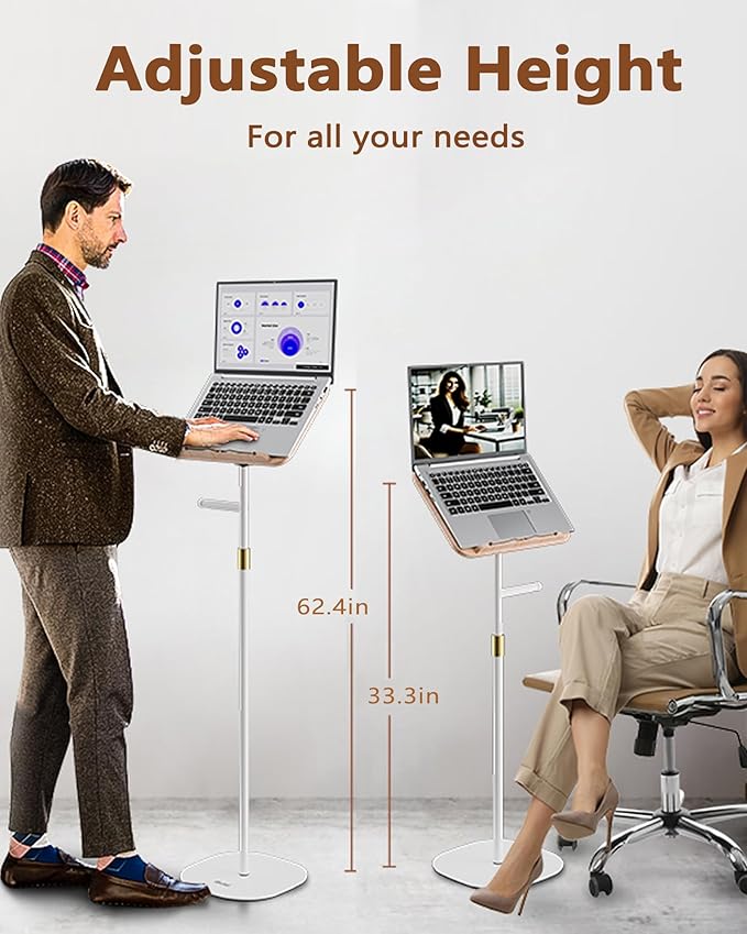 Laptop Stand Floor, Tablet Floor Stands Adjustable Height, Tall Laptop Podium Stand, Wood Music Stand, for Projector, Office, Meeting Room, Study