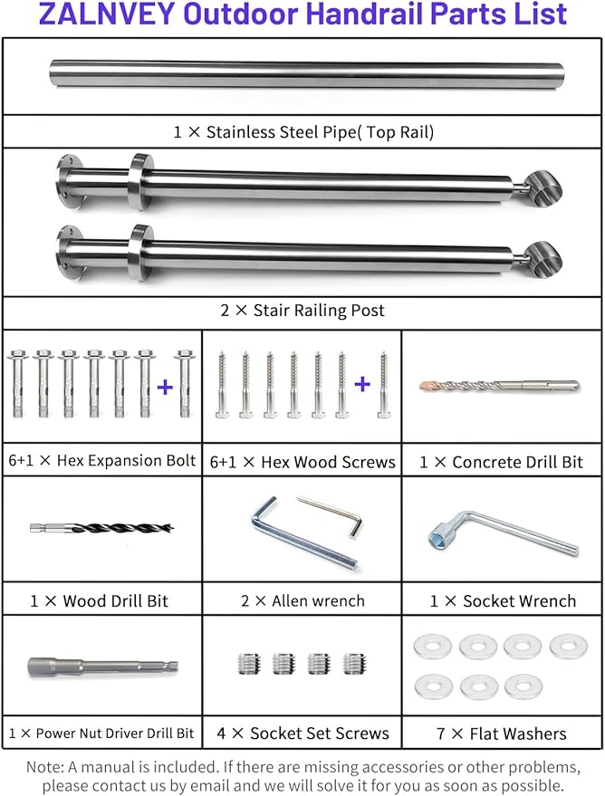 Outdoor 3 Step Handrail, DIY 304 Stainless Steel Transitional Hand Rails with Installation Kit, Silver Porch Stair Railing for Concrete Brick or Wooden Steps, 39 x 36 Inch