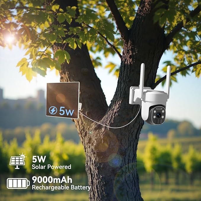 4G LTE Cellular Security Camera Outdoor, 2K No WiFi Solar Camera Outdoor Wireless Color Night Vision, Cellular Cameras for Security 360° Viewing, PIR Motion Sensor