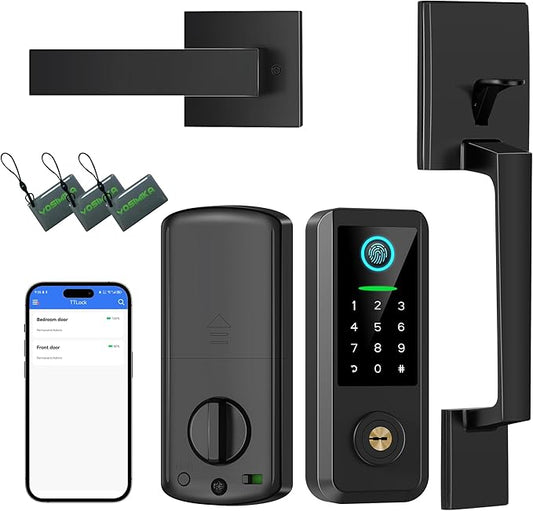 Fingerprint Smart Door Lock with Handle Set, Keyless Entry Door Lock with Keypad,5-in-1 Deadbolt,Bluetooth Deadbolt with Auto Lock,Black