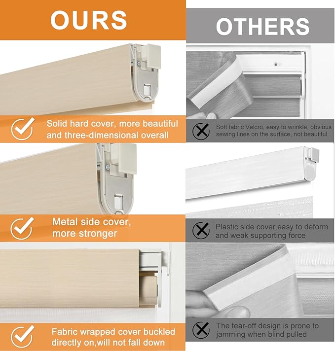 Persilux No Drill No Tool Custom Size Zebra Blind Dual Layer Privacy for Day and Night Window Blinds Light Filtering Cordless Windows Shades for Windows,Easy to Install Thermal Insulated Blinds,Beige