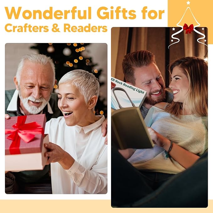 Neck Reading Light Book Lovers Gifts,Rechargeable Book Light for Reading at Night in Bed Reading Accessories, Crochet Accessories Knitting Gifts for Mom Christmas Stocking Stuffers for Men Women