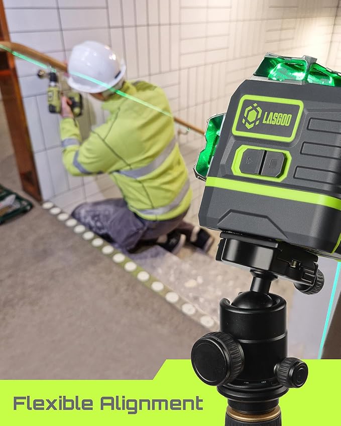 Laser Level Self Leveling 360°x3 Green Cross Line Laser Tool for Construction and Picture Hanging, Remote Control, Professional Magnetic Rotating Stand, 2 Rechargeable Batteries - LG-3Ds