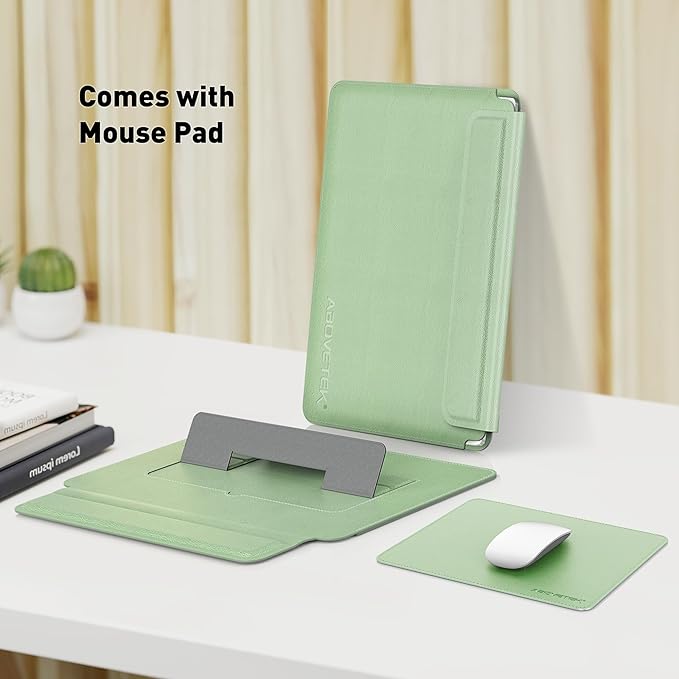 AboveTEK Laptop Sleeve Case for 13-14 inch MacBook Air/Pro, Slim Laptop Case with Stand, Ergonomic Wrist Rest & Mouse Pad, Waterproof Anti-Scratch Leather Bag for 13-14 Surface HP (Sage Green)