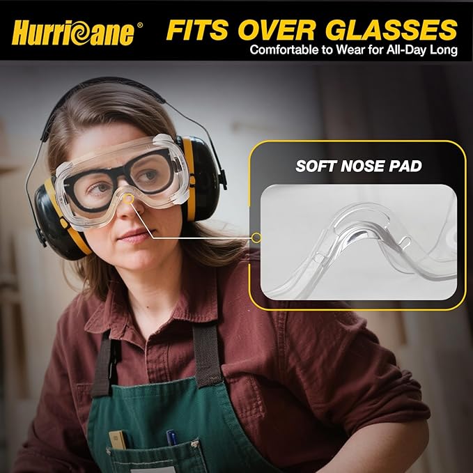 HURRICANE 2 Pack PVC safety goggles, UV400 transparent lenses, with white air valve, anti-fog function, adjustable elastic band