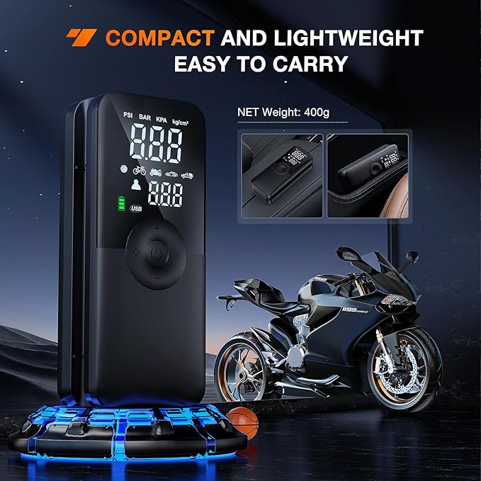 Nilight Tire Inflator Portable Air Compressor Rechargeable Battery Cordless 150PSI Faster Inflation Pump with Pressure Gauge for Car Motorcycle Bicycle Ball