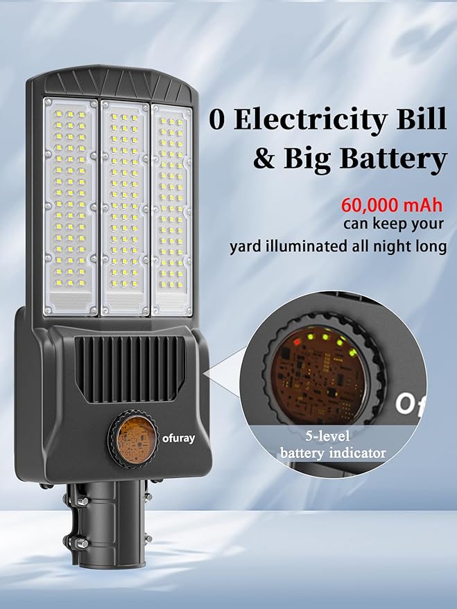 Ofuray OL-12000W Solar Street Lights Outdoor,Parking Lot Lights Commercial Dusk to Dawn,60,000mah Big Power Solar Security Flood Remote Control Without Motion Sensor for Street,Yark,Court