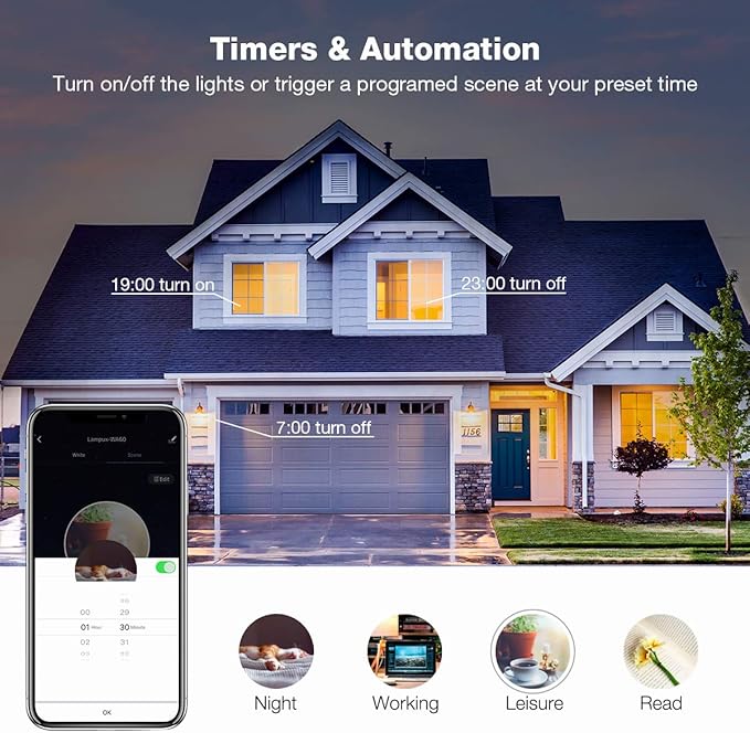 Lighting EVER LED Smart Light Bulbs, Compatible with Alexa and Google Assistant, 60 Watt Equivalent, Dimmable with App (Not Support Traditional Dimmers), Warm White 2700K, A19 E26, 2.4GHz WiFi Only