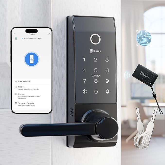 Smart Lock Doorbell Fingerprint Smart Door Lock Deadbolt for Homeowners or Parents Door Lock with Camera and Door Handle for Renters, Keyless Entry Door Lock for Front Door (Contour Black)
