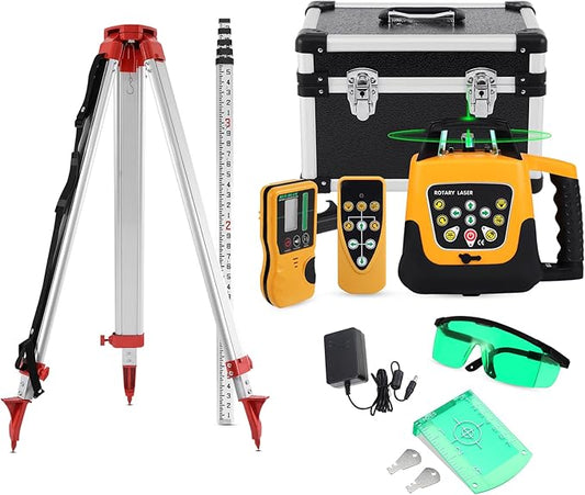 Iglobalbuy Self Leveling Rotary Laser Level System 500M Range Kit with Surveying Tripod + Aluminum Grade Rod 16.4Ft, Green Automatic Self-leveling Rotating Transit Laser Level Grading for Construction