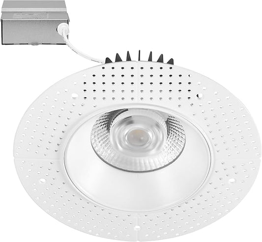 Maxxima 6 in. Trimless Ultra-Thin Recessed Anti-Glare LED Downlight Canless IC Rated 2000 Lumens 5 Color Temperature Selectable 2700K/3000K/3500K/4000K/5000K Dimmable 90 CRI 5 CCT Slim J-Box Included