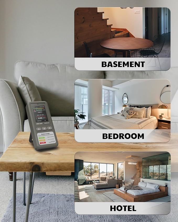 HOUND-1011 Portable Radon Detector for Home, Lightweight, High-Accuracy Sensor, 45-Day Monitoring, Easy-to-Use Radon Tester, Short- & Long-Term in pCi/L or Bq/m³ for Basement – Gray