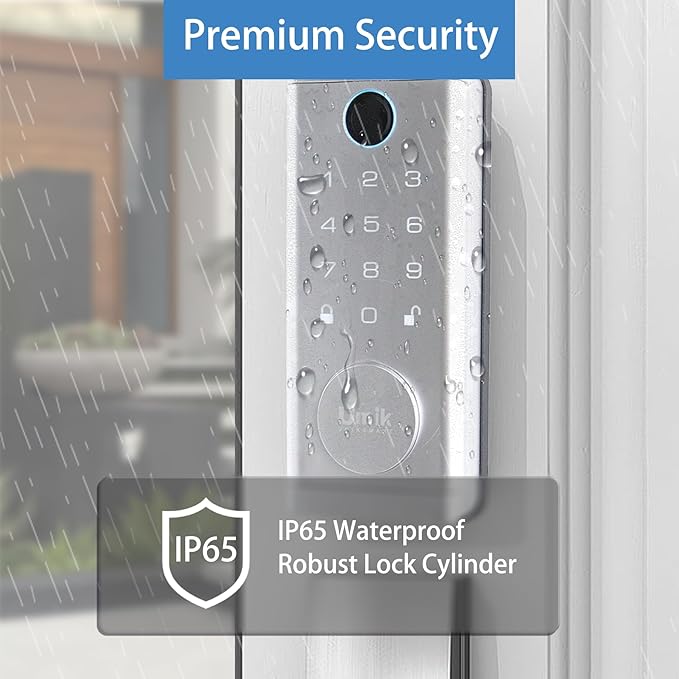 Fingerprint Door Lock with Handle Set, Keyless Entry Smart Door Lock, Electronic Keypad Deadbolt Locks, App Control for Front Door, Home (Matte Silver in Zinc)