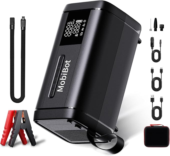 4-in-1 Dual Cylinder tire inflator with Jump Starter,4000A Portable Car Battery Charger up to 8.0L Engine,160 PSI Dual Power Car Air Pump Cordless Air Compressor,20000 mAh PD 65W Powerbank