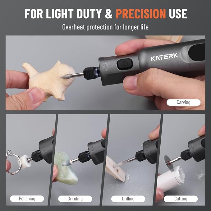 Katerk Cordless Rotary Tool Kit, 3.7V Mini Rotary Tool with 5 Speed and 70PCS Accessories, 20000RPM, USB Charging Multi-Purpose Power Tool for Engraving, Sanding, Drilling, Polishing, Cutting, Grey