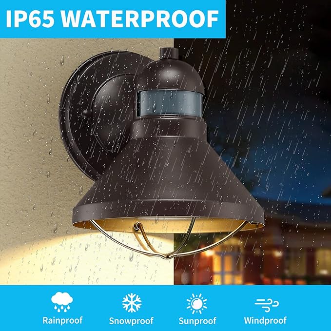 LONEDRUID Motion Sensor LED Outdoor Barn Lights Brown Exterior Wall Lantern Dusk to Dawn Outside Wall Mount Sconce Lighting Fixtures Antique Farmhouse Porch Lamp for House Patio Garage Front Door