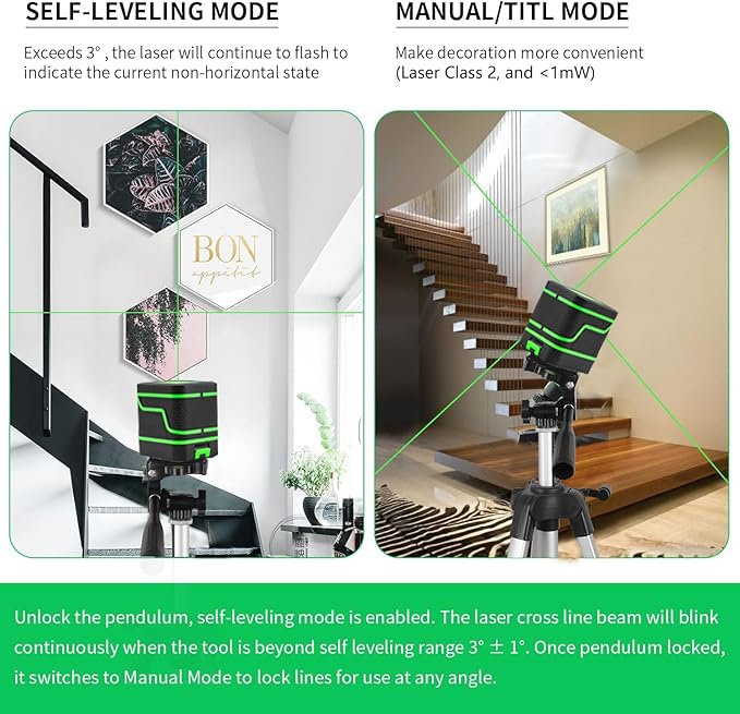 Laser level with Tripod Self Leveling, Cross Line Laser with Self-Leveling, 47 inch Tripod for Picture Hanging Construction Floor Tile Wall