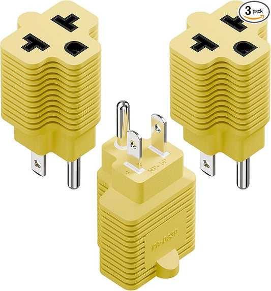[4-in-1] 15 Amp Household AC Plug to 20 Amp T Blade Adapter,5-15P to 5-20R,5-15P to 6-15R,5-15P to 6-20R, 4 in 1 AC Power Adapter,15A 125V to 20A 250V Adapter (Yellow, 3)