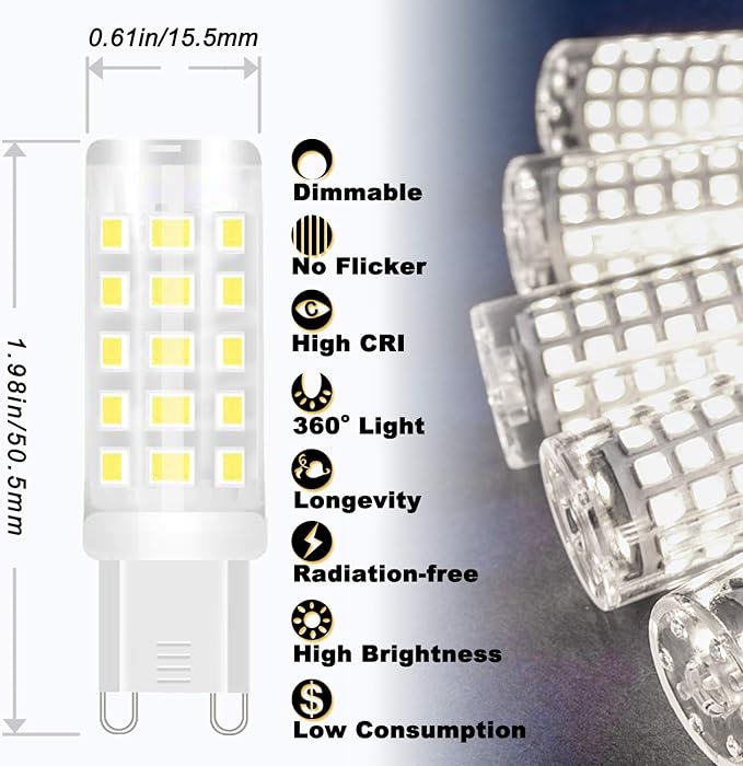 ALIDE G9 Led Bulbs 3W Dimmable 6000K Daylight White Replace 20W 25W 30W Halogen Equivalent, AC120V T4 Clear G9 Bi-pin Led Bulbs for Chandelier Pendant Wall Home Lighting,300LM,360Deg,10Pack