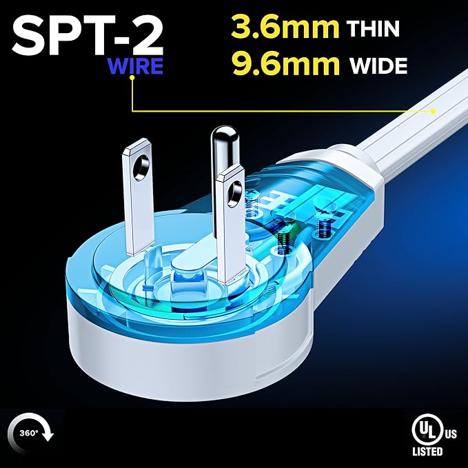 Maximm Cable 4 Ft 360° Rotating Flat Plug Extension Cord/Wire, 16/3 AWG Multi 3 Outlet 3-Prong Grounded Wire- White - UL Certified