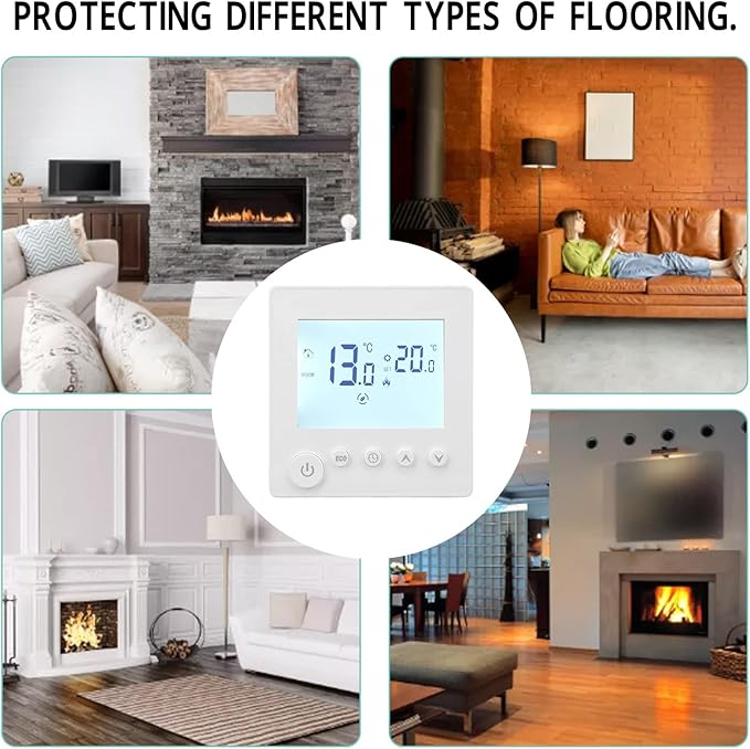 Floor Heating Thermostat, 90V-240V Floor Temperature Controller Smart Programmable Control Panel LCD Display for Home Indoor