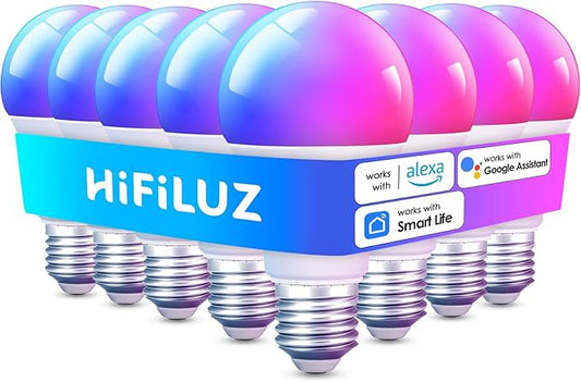 Smart Light Bulbs 8 Pack, Work with Alexa and Google Assistant, LED Light Bulbs Color Changing, Bluetooth Music Sync, WiFi Bulbs with APP,850LM