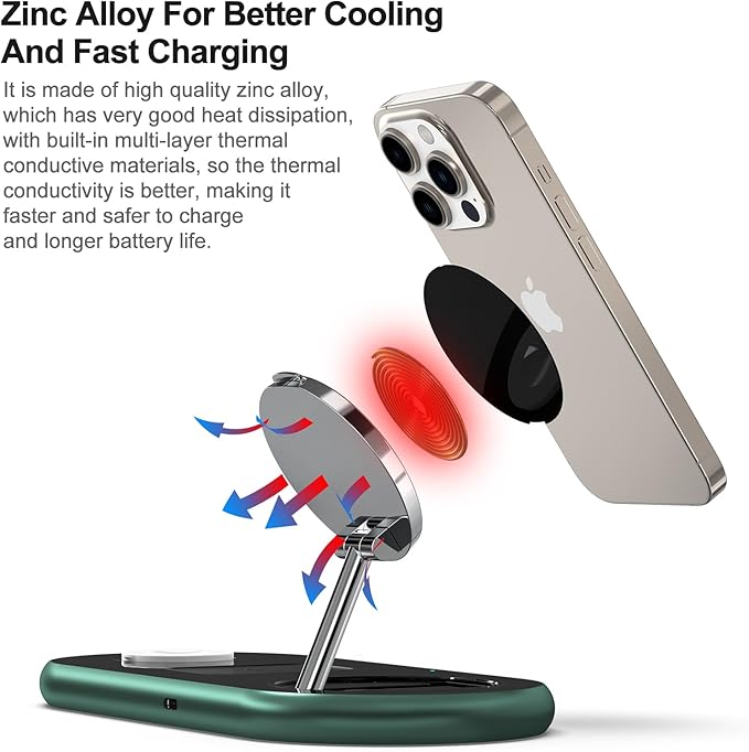 3 in 1 Charging Station for Apple Devices, Faster Mag-Safe Charger Stand, Magnetic Wireless Charger Station for iPhone 16 15 14 13 12 Pro Max Plus, Apple Watch iwacth & AirPods, (Alpine Green)