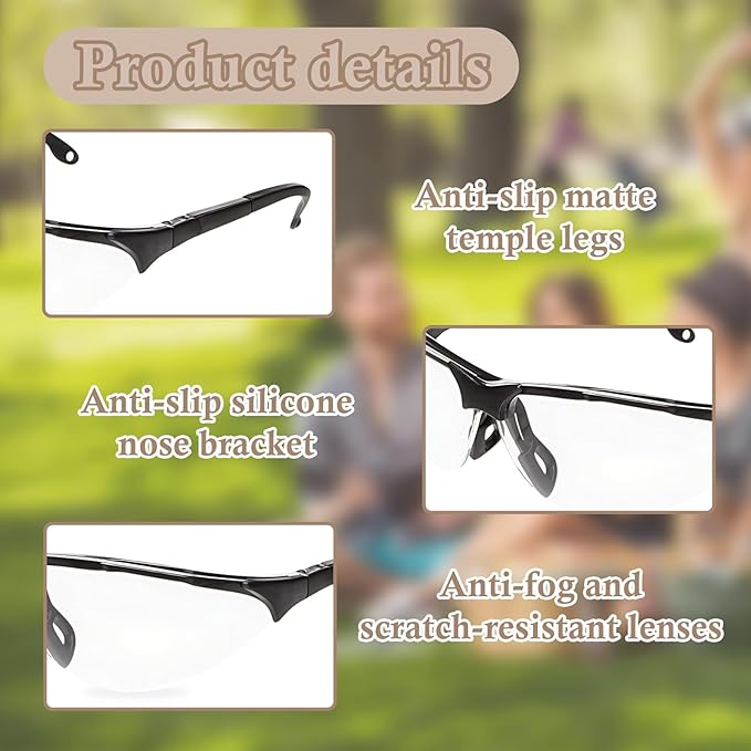 Anti-Fog Safety Glasses,Shooting Eye Protection, 3-Pack,Clear Protective Eyewear,Over Glasses,Safety Goggles for Men and Women,Work Goggles,Lab Glasses,Protective Glasses for Gun Range,Chemistry