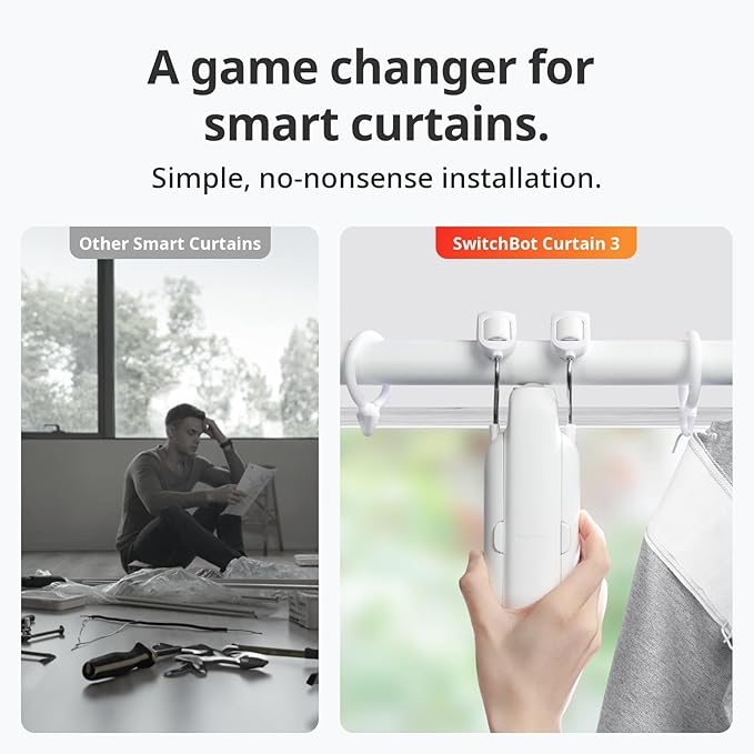SwitchBot Automatic Curtain Opener - Bluetooth Remote Control Smart Curtain with App/Timer, Upgraded High-Performance Motor, Add SwitchBot Hub to Work with Alexa, Google Home, HomeKit